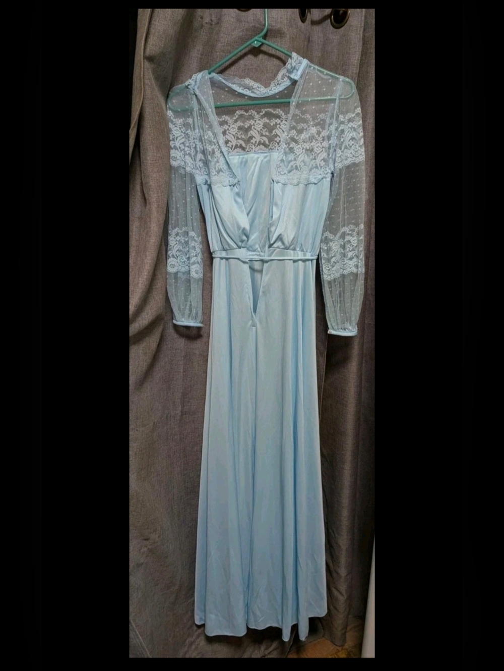 Vintage 60s Silky Soft  Polyester Romantic Lace Sleeve Victorian Vibe Maxi Dress